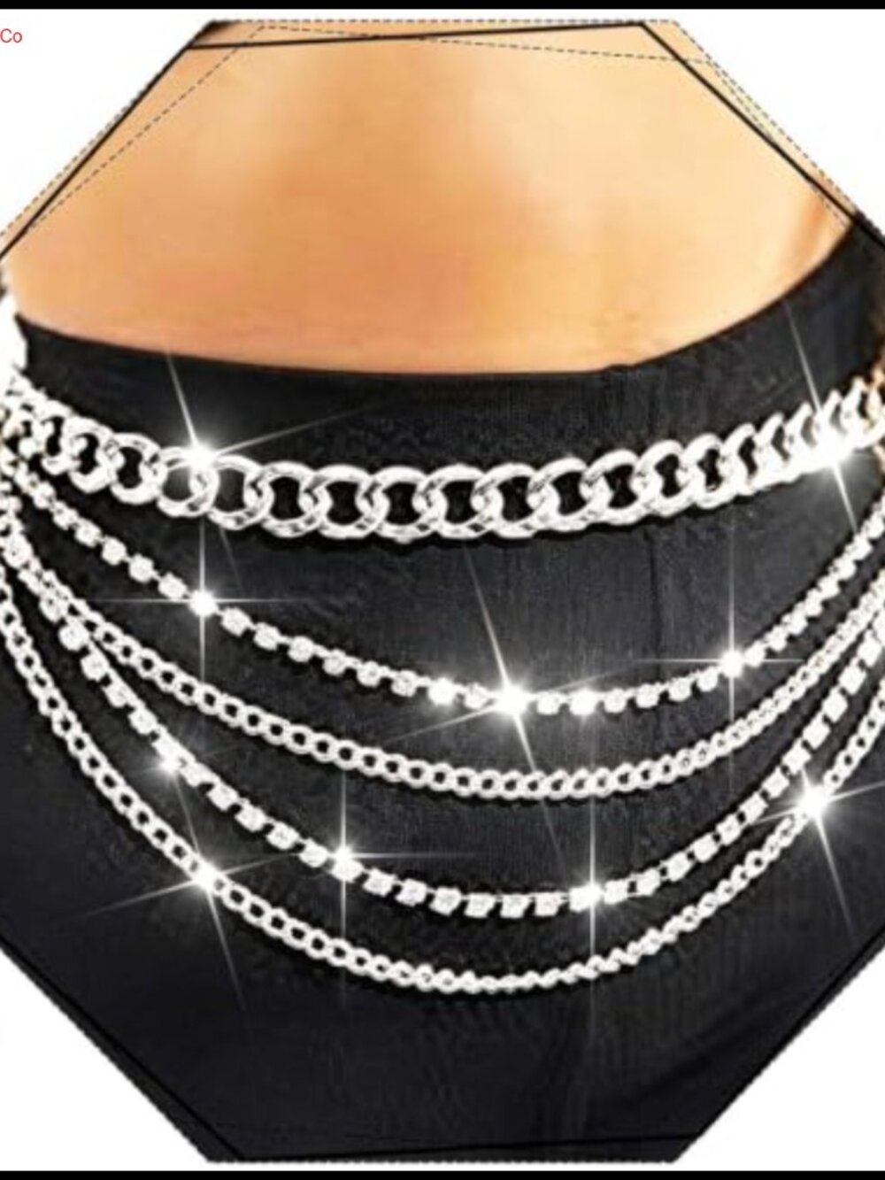 Rhinestone Waist Chain Belt Layered Body Jewelry for Women